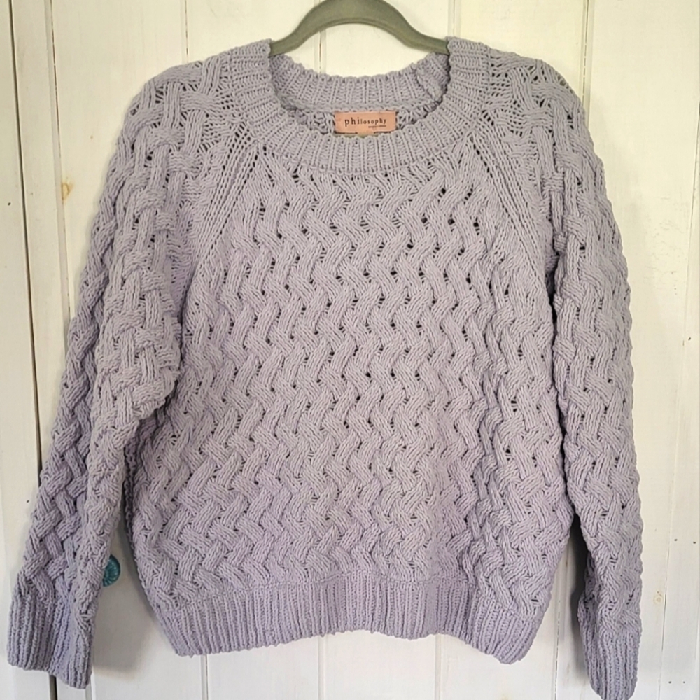 Philosophy Chunky Loose Knit Soft Crewneck Pullover Sweater